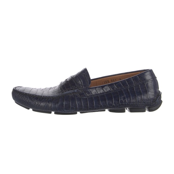 Prada Dark Blue Crocodile-Embossed Loafers US 8.5 Prada 8 - Picture 1 of 5